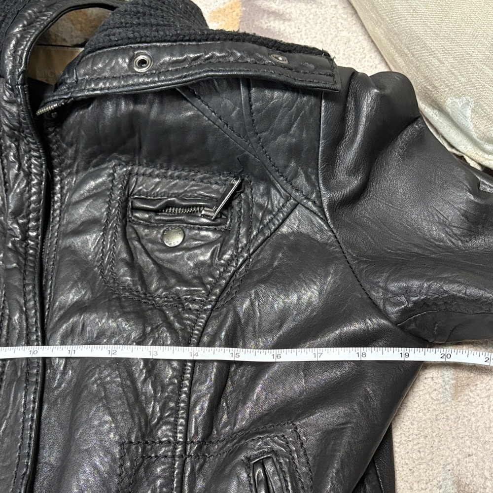 Michael Kors Black Leather Jacket with Ribbed Collar size L - Picture 8 of 9